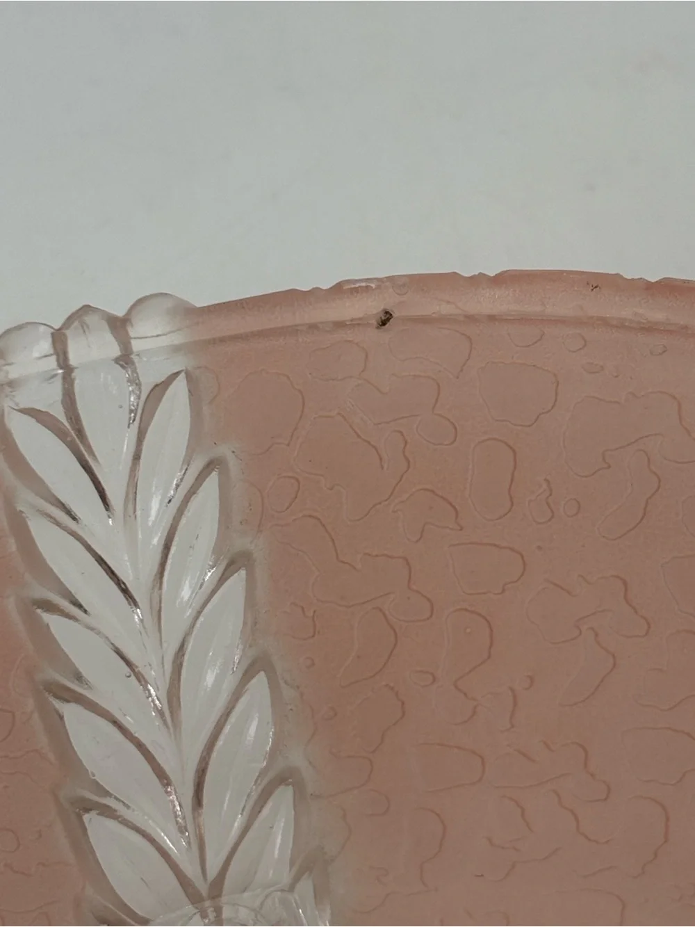 Vintage Art Nouveau Pink Art Glass Light Fixture with White Relief Accents - Picture 6 of 11